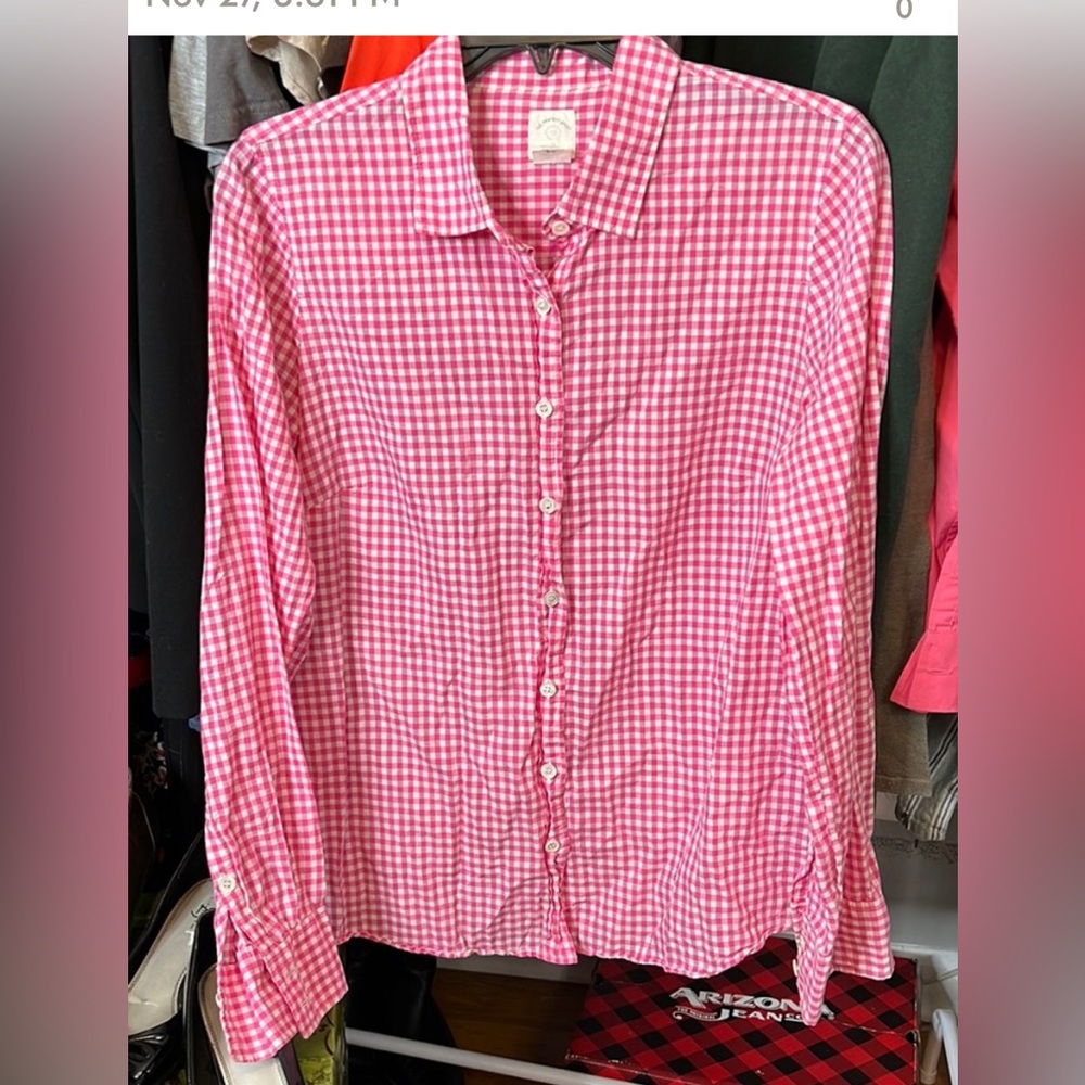 J. Crew pink gingham long sleeve shirt